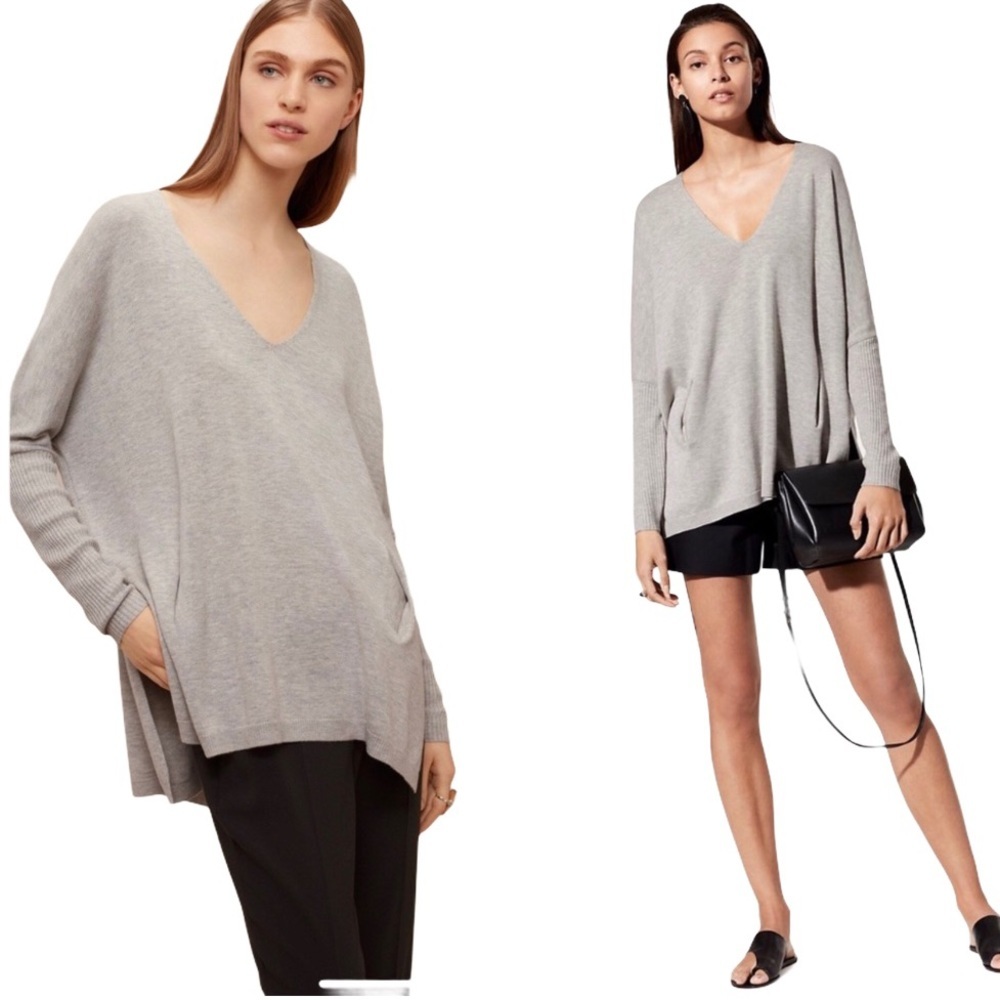 ARITZIA BABATON Baylor Grey Wool Blend Dolman Sweater Pockets Quiet Luxury